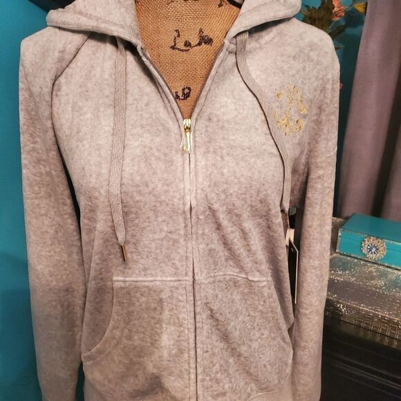 Retro Y2K/2000's  Juicy Couture Bling Bling Crystal Studded Velour Hoodie - Picture 2 of 14